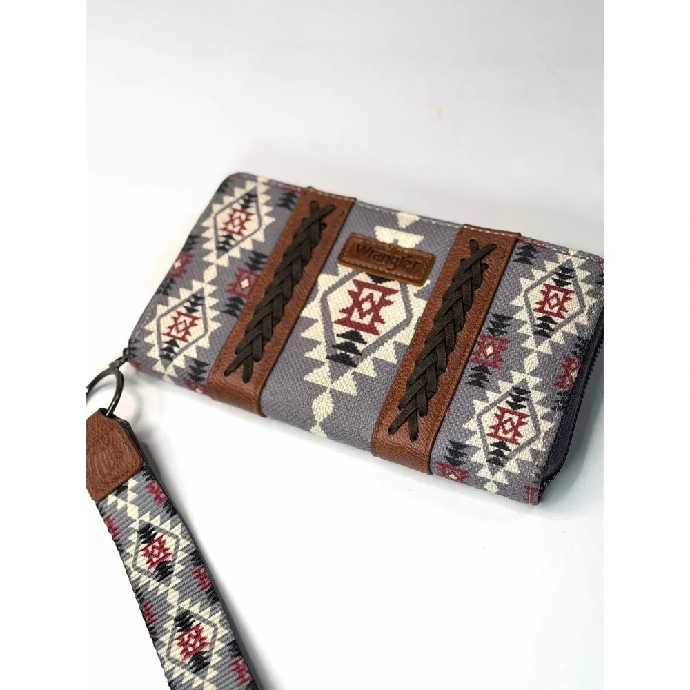 Wrangler Southwestern Geometric Wristlet Zip-Around Wallet for Women